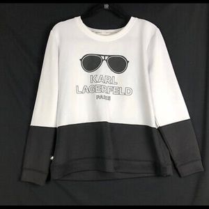 Karl Lagerfeld Paris Sweatshirt Size XL Colorblock Sunglasses Black White top
